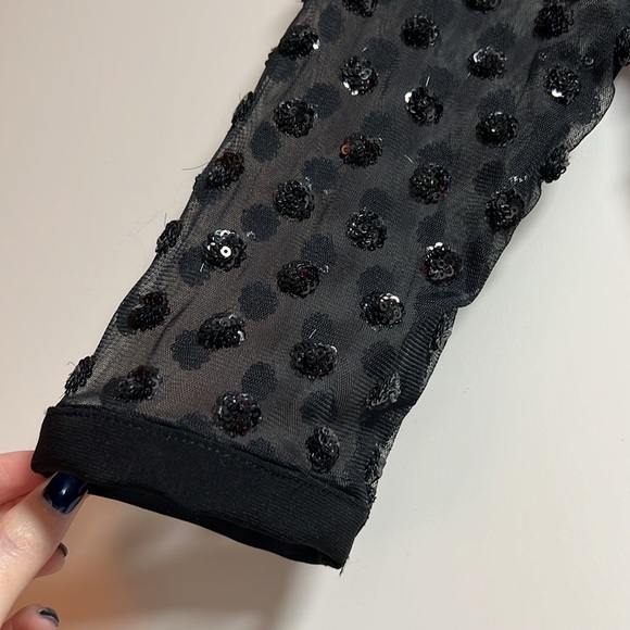 Topshop Black Mesh Sequin Polka Dot Bodycon Dress - Picture 5 of 14